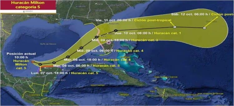 Huracán ‘Milton’ podría impactar la costa de Yucatán como categoría 5