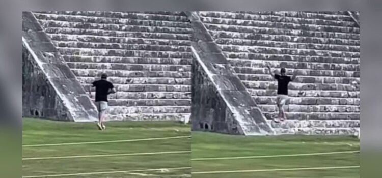Turista enfrentará multa por subir el templo de Kukulcán, en Yucatán Turista enfrentará multa por subir el templo de Kukulcán, en Yucatán