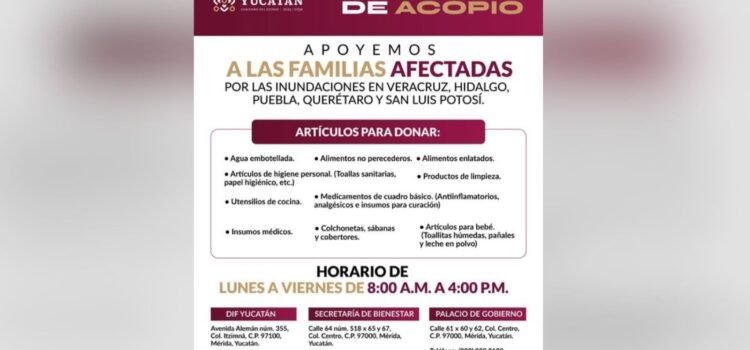 Mérida se moviliza para enviar ayuda a damnificados por las lluvias