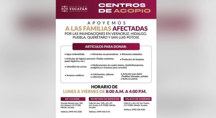 Mérida se moviliza para enviar ayuda a damnificados por las lluvias