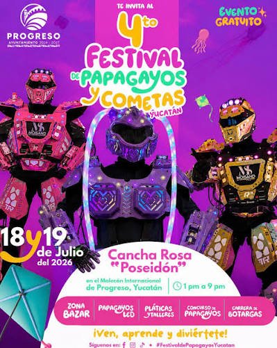 Se realiza este fin de semana en Puerto Progreso, el 4.º Festival de Papagayos y Cometas 2026