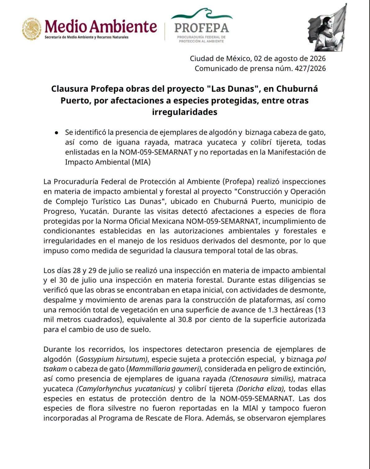 Profepa confirma clausura temporal del proyecto inmobiliario en las dunas de Chuburná